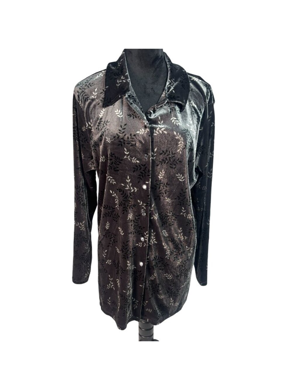 Style & Co Whimsigoth Velvet Button Up Blouse Gray L